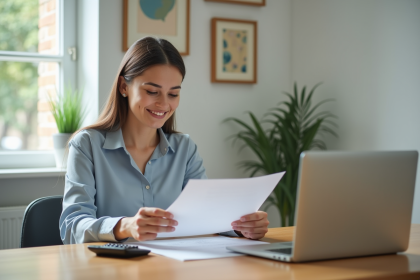 Femme en milieu de trente ans travaillant à la maison
