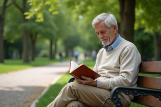 Homme détendu lisant dans un parc verdoyant