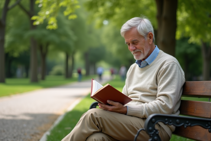 Homme détendu lisant dans un parc verdoyant