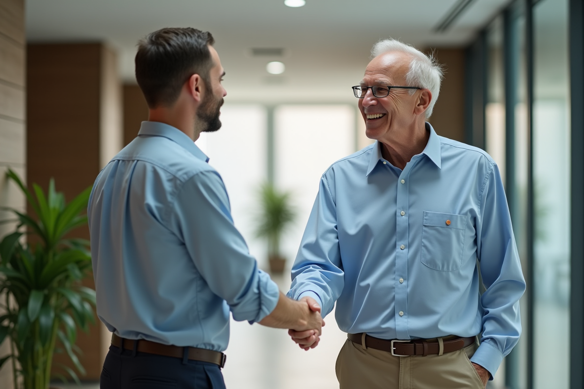 Homme retraité souriant serrant la main d
