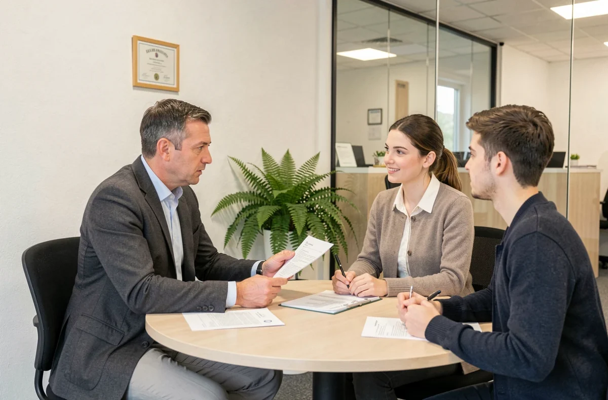 Sylvain Ceremonie, courtier immobilier à Decize, expliquant un contrat de prêt à ses clients