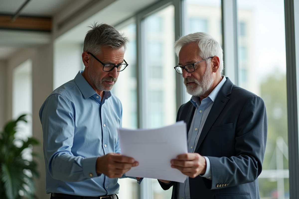 Conseiller financier expliquant documents de pension à un agent public