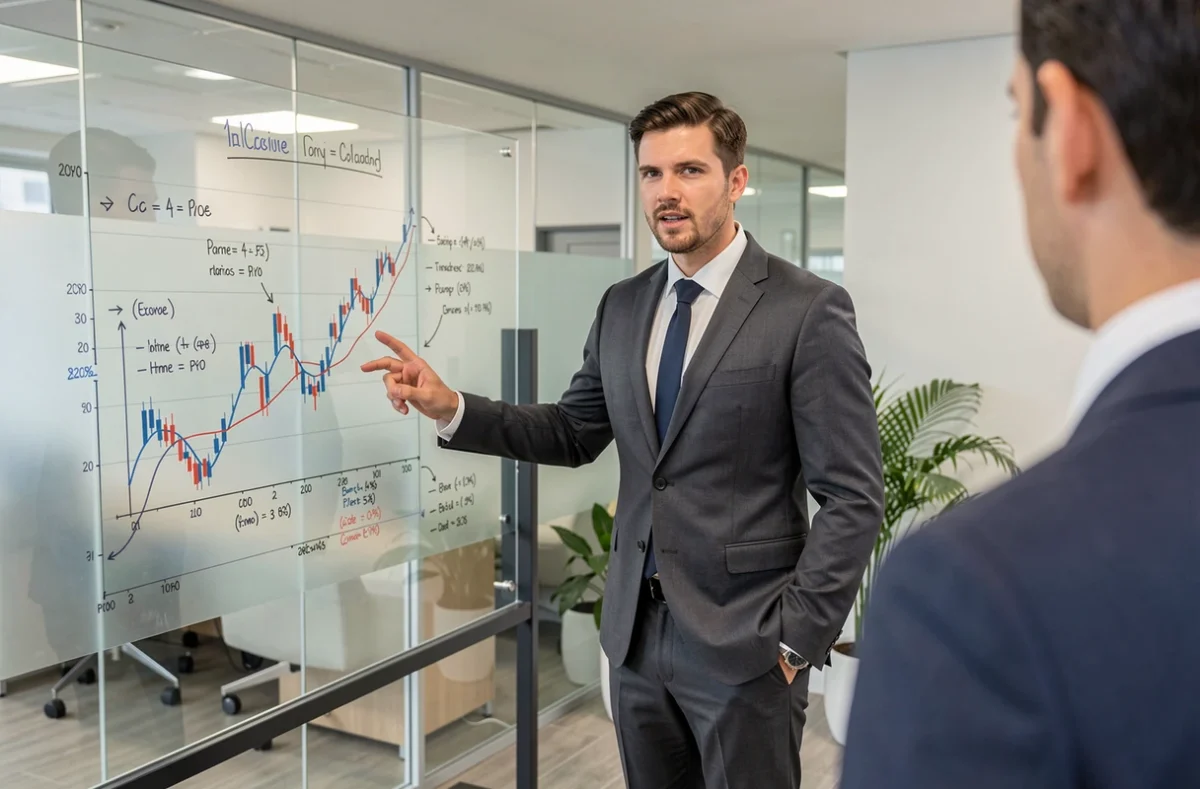 Conseiller financier présentant les taux CMS 10 ans et leur impact sur l'épargne à un client en agence bancaire