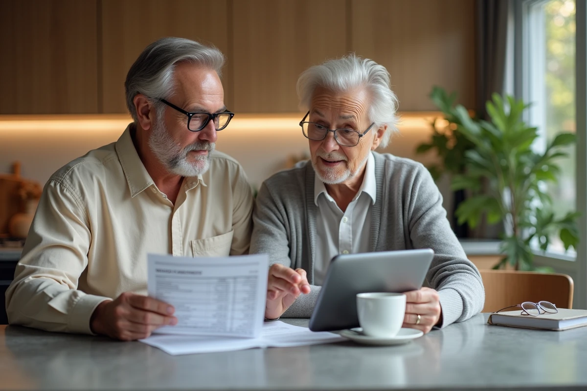 Couple consultant le portail mabanqueprivee.bnpparibas sur tablette dans leur cuisine moderne