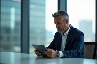 Homme d'affaires en costume dans un bureau moderne