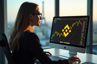 Femme d'affaires analysant des graphiques crypto à Paris