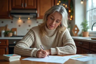 Femme organisée préparant son budget de Noël à la maison