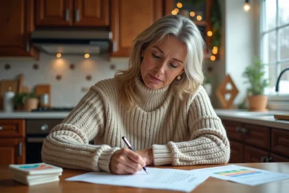 Femme organisée préparant son budget de Noël à la maison