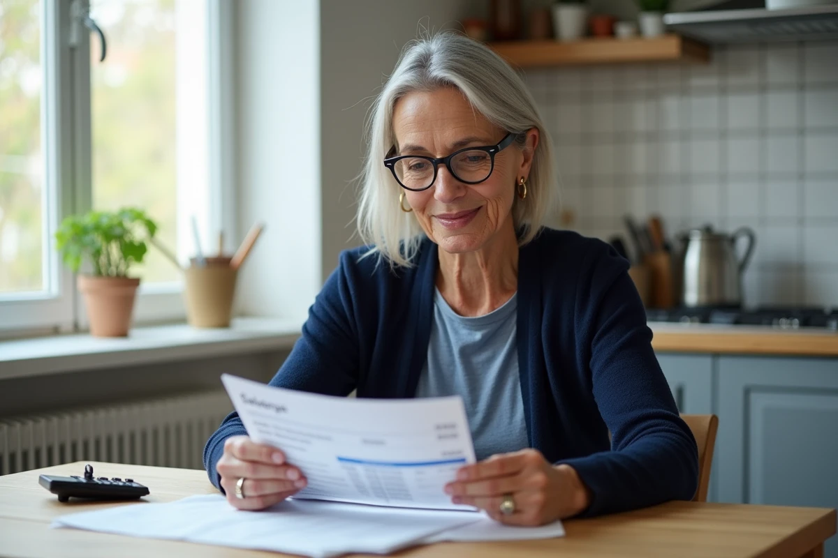 Femme consultant son livret A à la table de cuisine, stratégie d'épargne pour revenus modestes