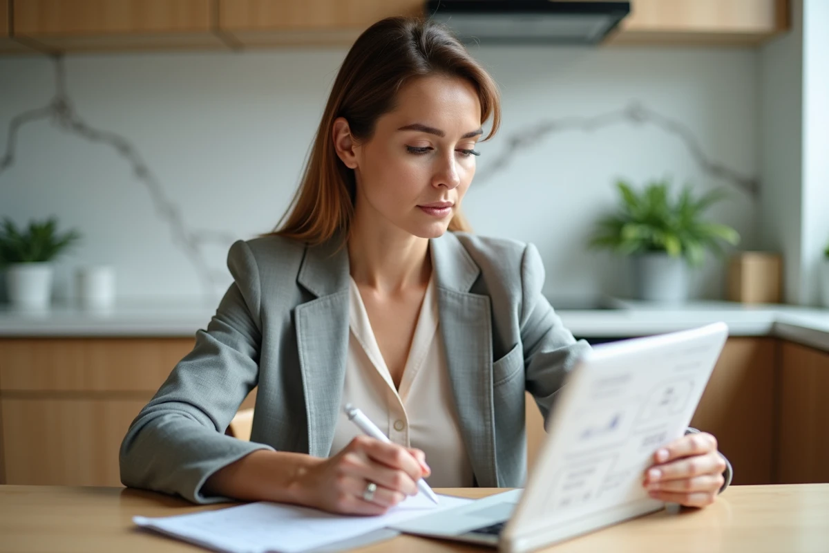 Femme évaluant un document d