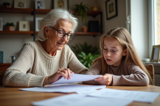 Femme mature lisant des documents de retraite avec sa fille