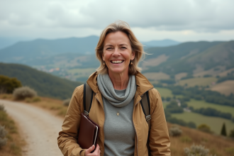 Femme souriante en randonnée dans la nature