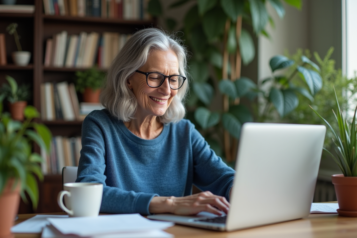 Femme d'âge moyen travaillant à son bureau à domicile