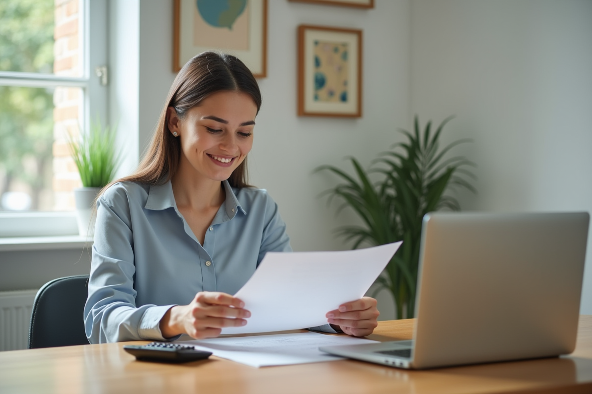 Femme en milieu de trente ans travaillant à la maison