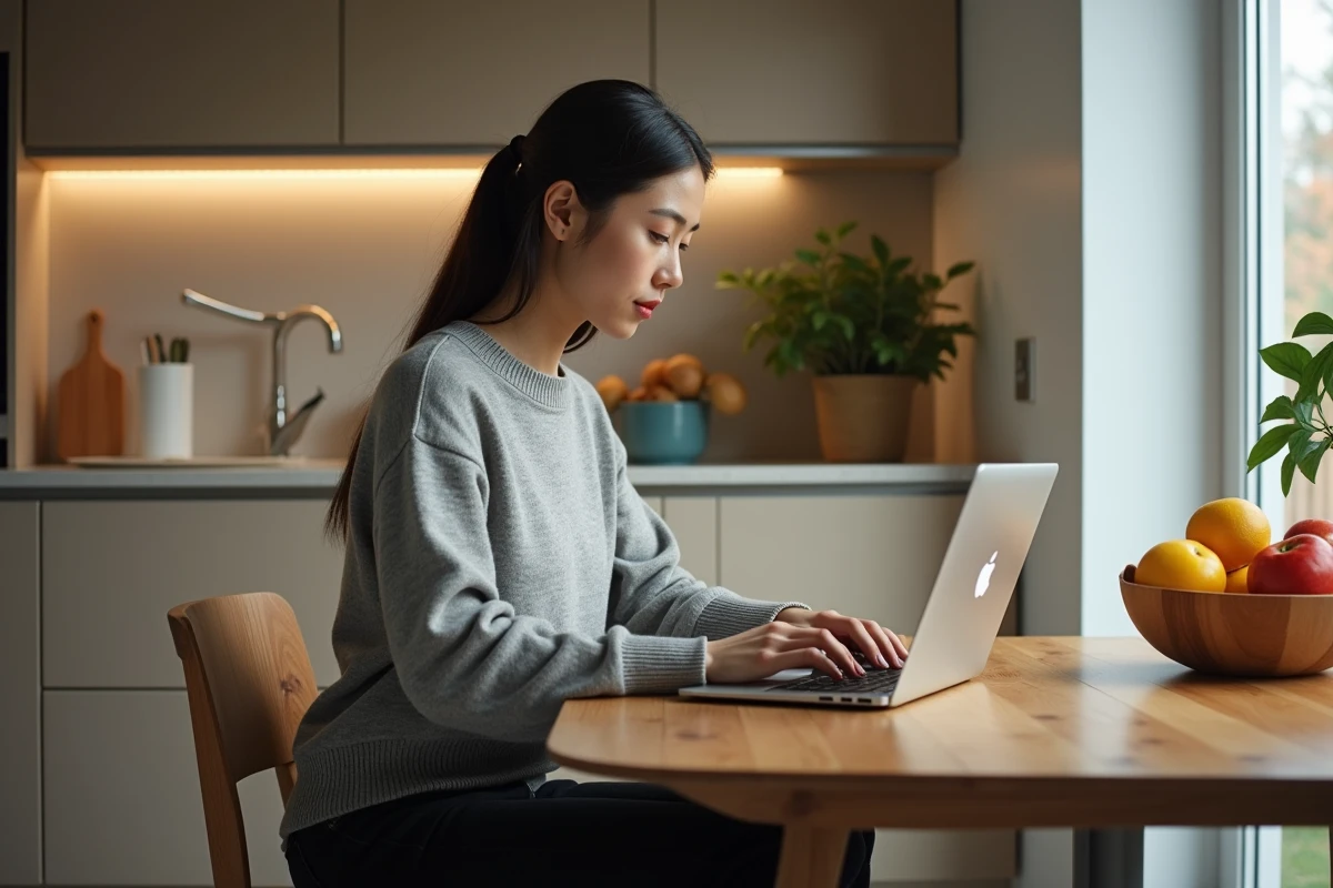 Femme utilisant un ordinateur pour simulateur de prix