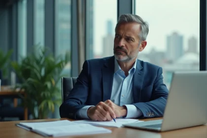 Homme d'affaires en costume dans un bureau moderne
