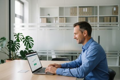 Homme d'affaires concentré sur un tableau financier