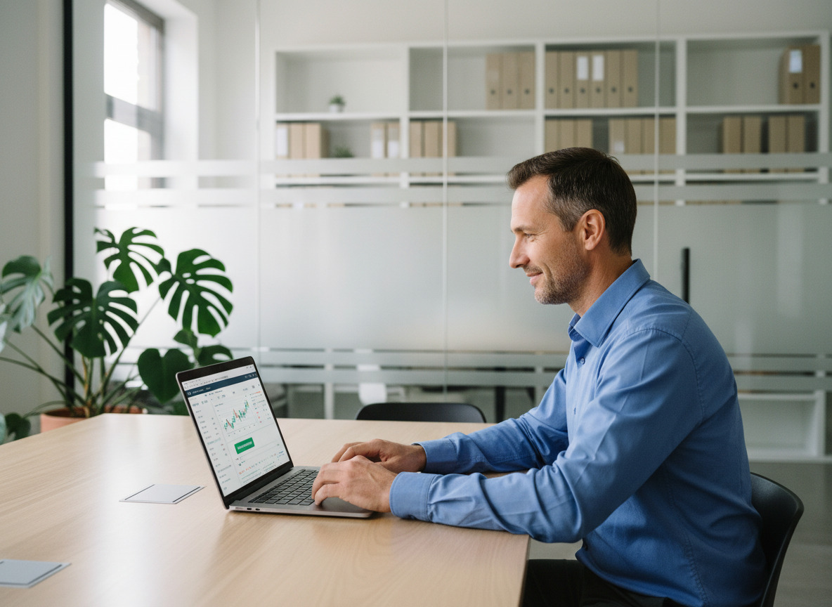 Homme d'affaires concentré sur un tableau financier