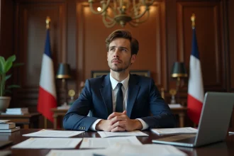 Jeune homme politique français en portrait en bureau officiel