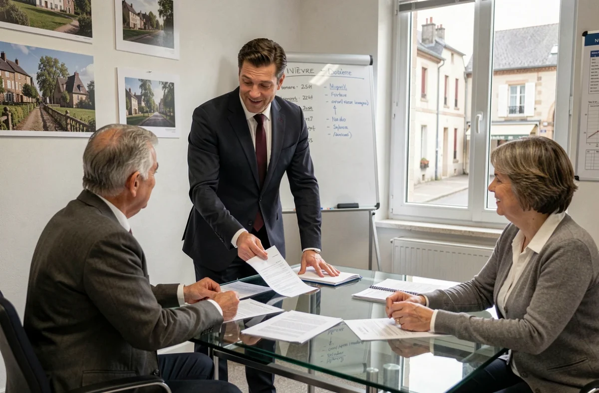 Courtier de KG Crédit dans la Nièvre 58 en consultation avec des clients pour un prêt immobilier