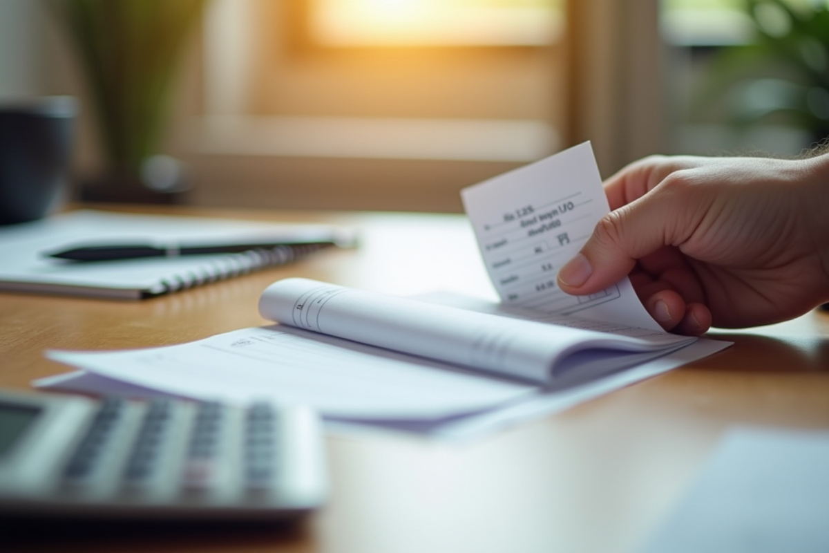 Main tenant un salaire plié sur un bureau en bois