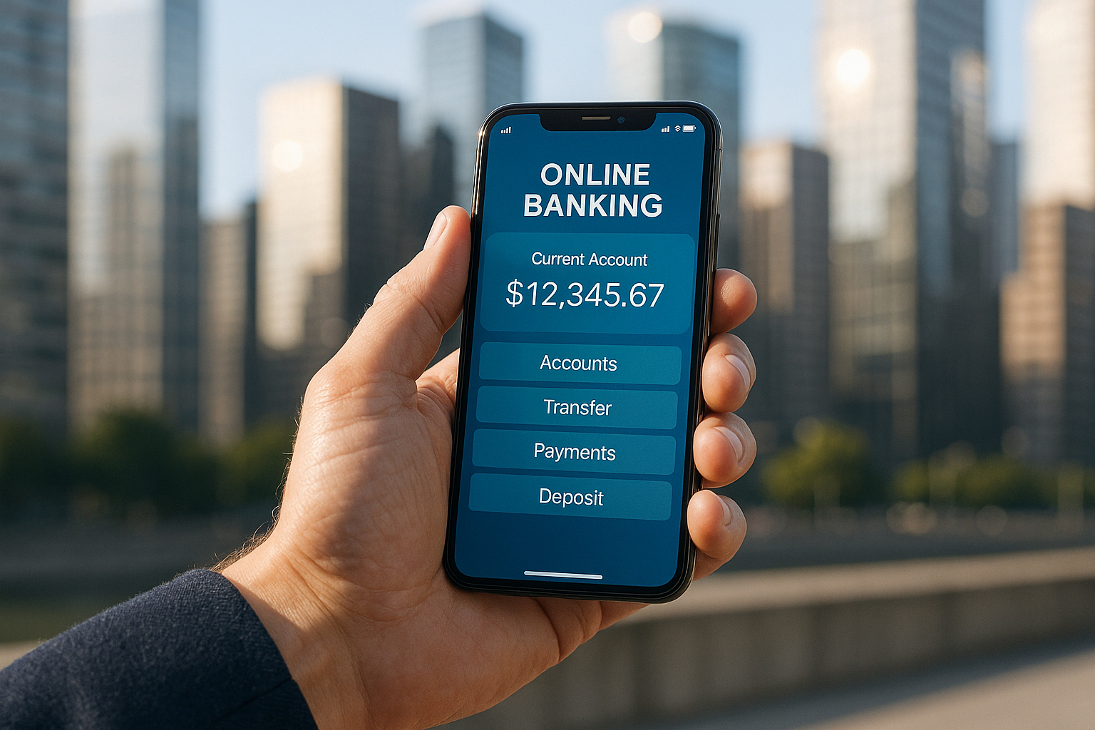 Main tenant un smartphone avec une application bancaire en ligne