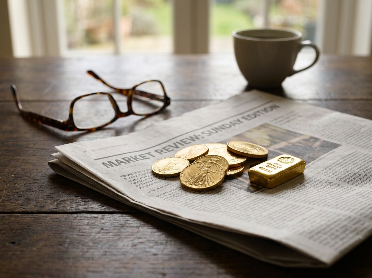 Gros plan de pièces d'or et d'un lingot posés sur un journal financier et une table en bois, évoquant la réflexion des épargnants sur la valeur refuge de l'or en période d'incertitude