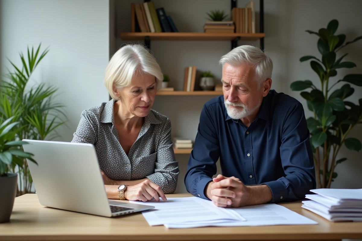 Couple examinant leur contrat d'assurance habitation Matmut pour procéder à une résiliation