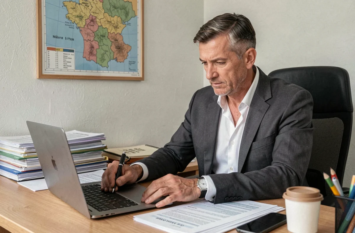 Fabrice Richardeau, courtier en crédit immobilier à Decize, travaillant sur un dossier de prêt